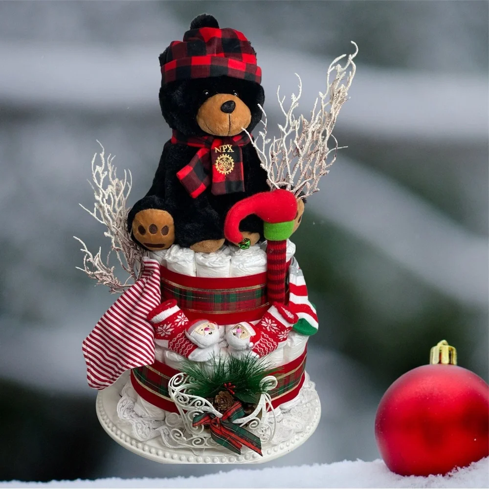 Christmas Diaper Cake,1st Christmas Diaper Cake, Christmas Baby Shower